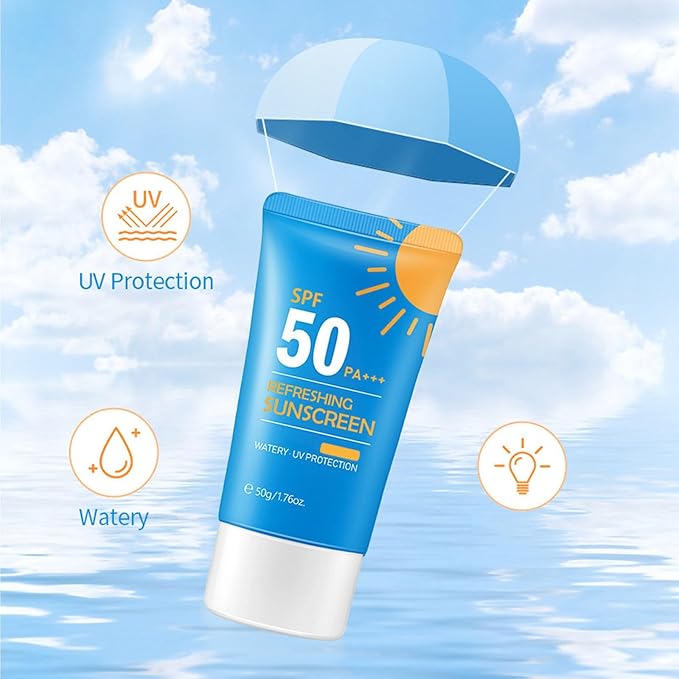 Refreshing Sunscreen for Face SPF 50, Korean Sunscreen Lotion for Oily, Sensitive Skin, Broad Spectrum UVA/UVB, Non-Greasy & Water Resistant (2pc)