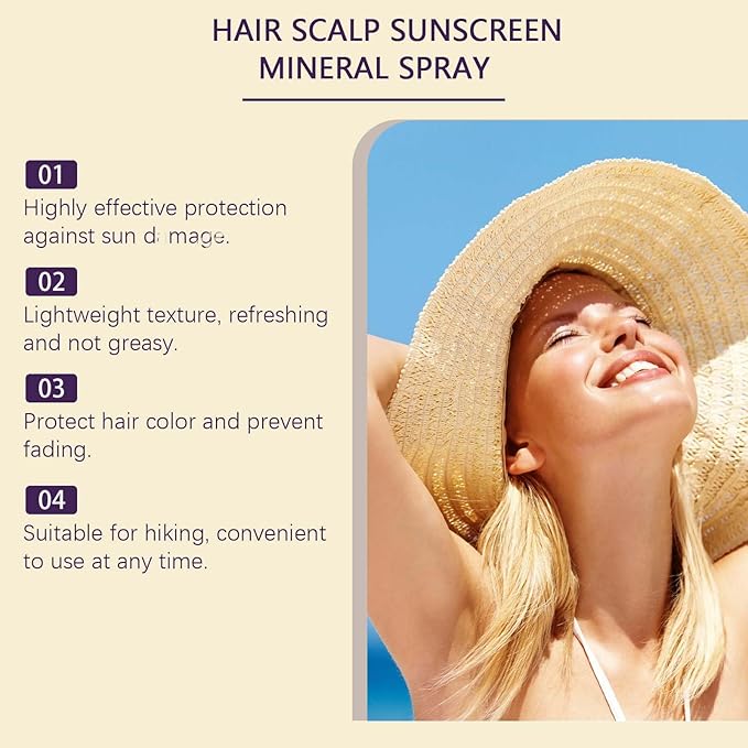 Hair & Scalp Sunscreen Mineral Spray, 2PCS Ultimate Hair & Scalp Sunscreen Spray SPF 30, UV Protection for Scalp and Hair, Lightweight Breathable, Beach Pool Essentials, for All Hair Colors and Types
