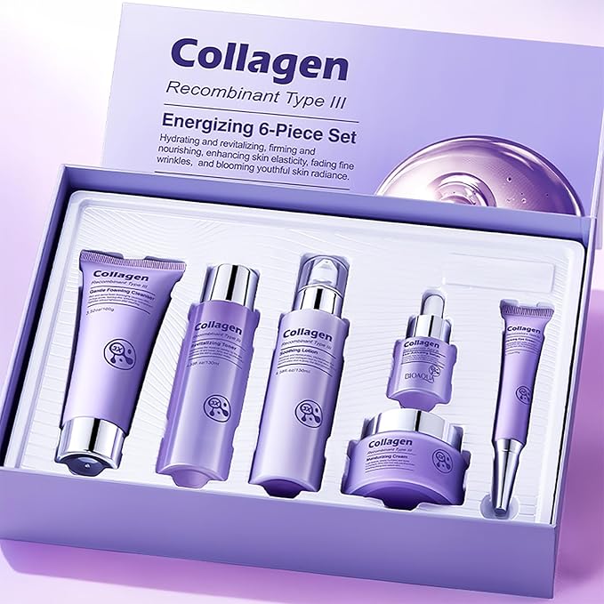 Collagen Skin Care Set for Women | Anti-Aging, Firming & Hydrating Treatment to Shrink Pores and Smooth Wrinkles | 6-Piece Set with Face Serum, Cream, Eye Cream, Toner, Cleanser and Soothing Lotion