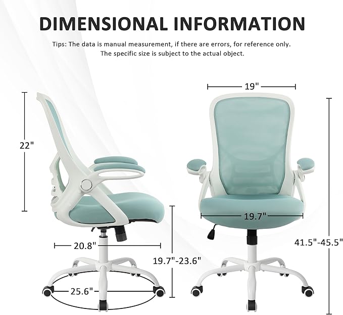 HYLONE Office Chair Ergonomic Chair with Flip up Armrests,Thickened Seat Computer Chair with Breathable Mesh Back Home Office Computer Chairs for Long Hours Mesh Office Chair(Blue)