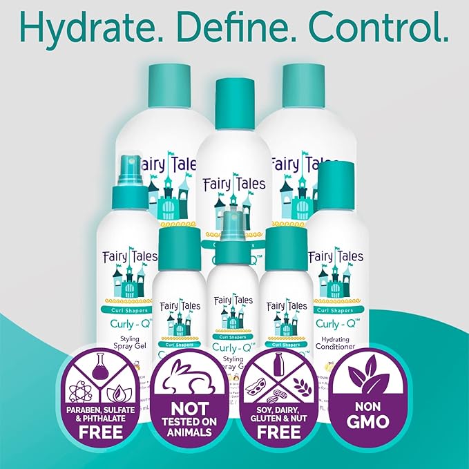 Fairy Tales Curly Q Hydrating Kids Conditioner – Paraben, Sulfate, Gluten, and Nut Free – For all Types of Curls Including Multi Cultural Hair – 32oz.