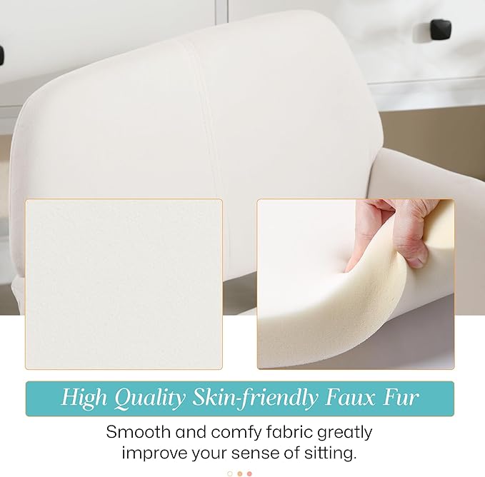 Home Office Velvet Desk Chair, Makeup Vanity Chair, Comfy Accent Armchair with Wood Grain Metal Legs, Cute Dining Chair with Hollowed Back, Beige
