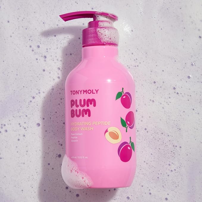 TONYMOLY Plum Bum Peptide Hydrating Body Wash – Moisturizing & Nourishing Cleanser with Plum Extract, Peptides & Glycerin – Gentle Korean Body Wash for Soft, Smooth, Radiant Skin, 13.5 fl oz
