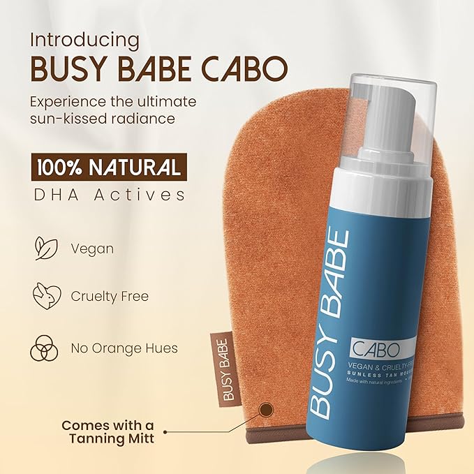 CABO Tanning Mousse Self Tanner With Mitt - Achieve a Gorgeous, Flawless Tan, Sun-Kissed Glow for All Skin Types and Tones, Sunless Tanning Mousse for Undertone (DARK BRONZE 200ml)