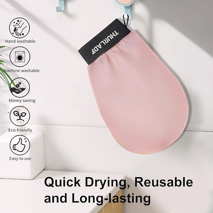 Exfoliating Glove, Korean Exfoliating Mitt Body Scrubber, Viscose Fiber Bath Shower Scrub Gloves, Dead Skin Remover for Body, Skin Care Tools for Smoother Skin, Self-Tan Prep & Removal, Pink