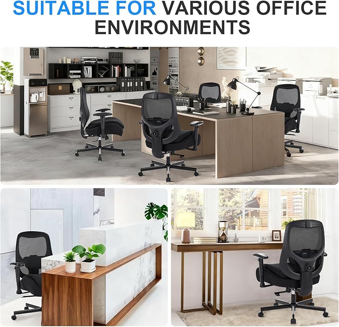 BOSMILLER Big and Tall Office Chair with Wide Thick Seat Cushion for Heavy People,700lbs Ergonomic Mesh Desk Chair with Adjustable Lumbar Support and Armrests for Adults Sitting All Day
