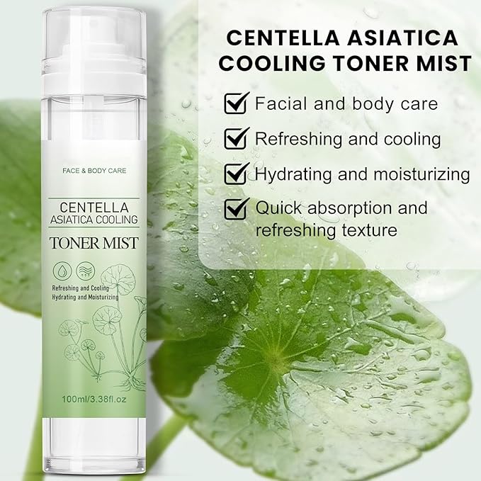 Centella Asiatica Facial Mist, Hydrating Toner Spray for Face, Lightweight Refreshing Soothing Spray Toner Skincare for Soft & Glow Skin, Reduces Redness & Dryness, for All Skin Types