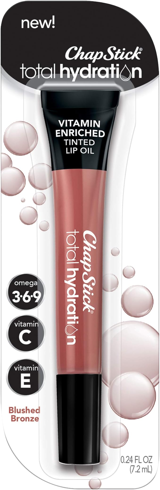 ChapStick Total Hydration Vitamin Enriched Tinted Lip Oil (Blushed Bronze, 1 Tube), Vitamin C, Vitamin E, Contains Omega 3 6 9, 0.24 Ounce