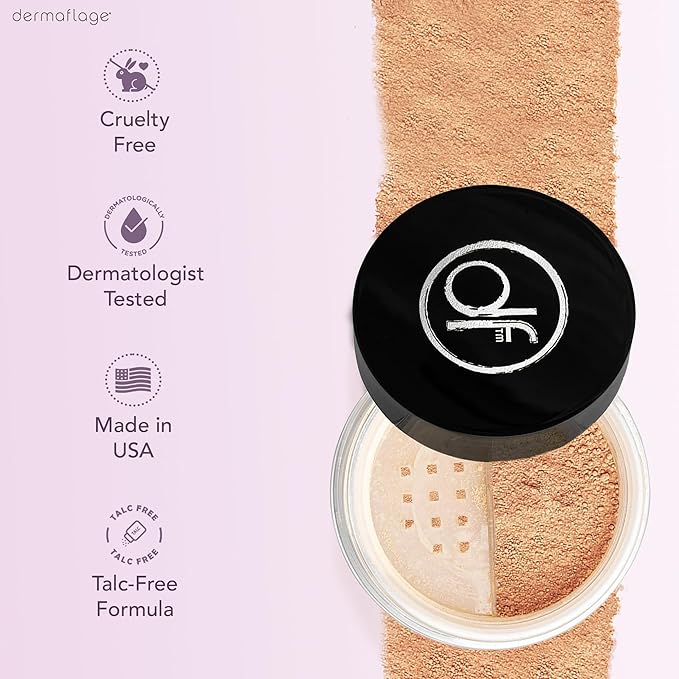 Dermaflage Mineral Powder Foundation - Full Coverage, Talc-Free & Lasting Matte Finish - Natural Ingredients with Antioxidants - Safe for Sensitive Skin & Made in USA - Bronze Medium