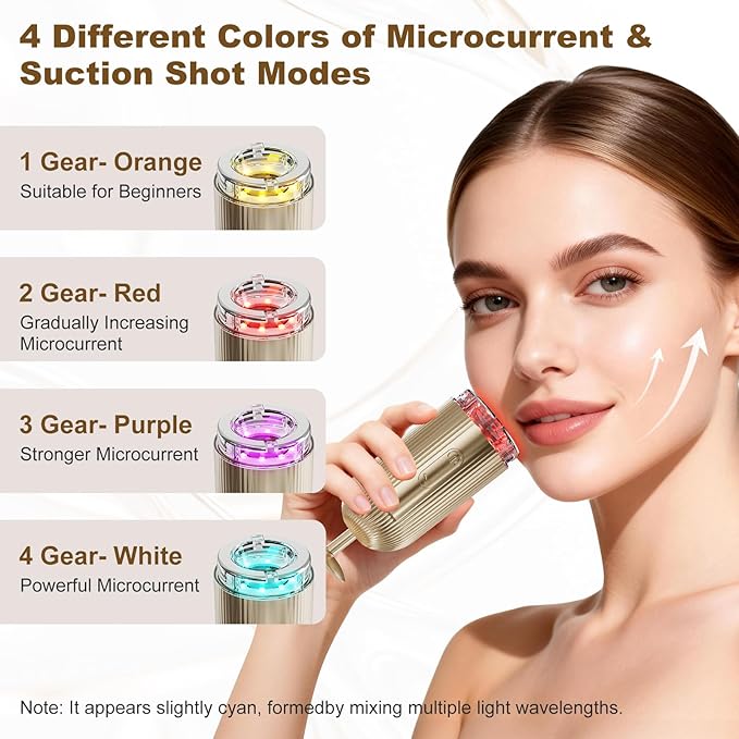 Face Massager Tool with Suction Shot 2026, 4 Color Facial Red Light Therapy, Beauty Device for Face, Face Massager for Double Chin & Lifting & Wrinkle Reduction, Portable Skin Care Tools, Rose Gold