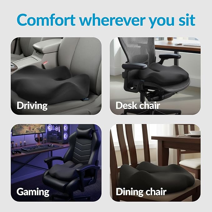 Everlasting Comfort Doctor Recommended Memory Foam Seat Cushion for Office Chairs & Car - Ergonomic Office Desk Accessories - Cushions for Tailbone Pain Relief, Sciatica (Charcoal Black, XX-Large)