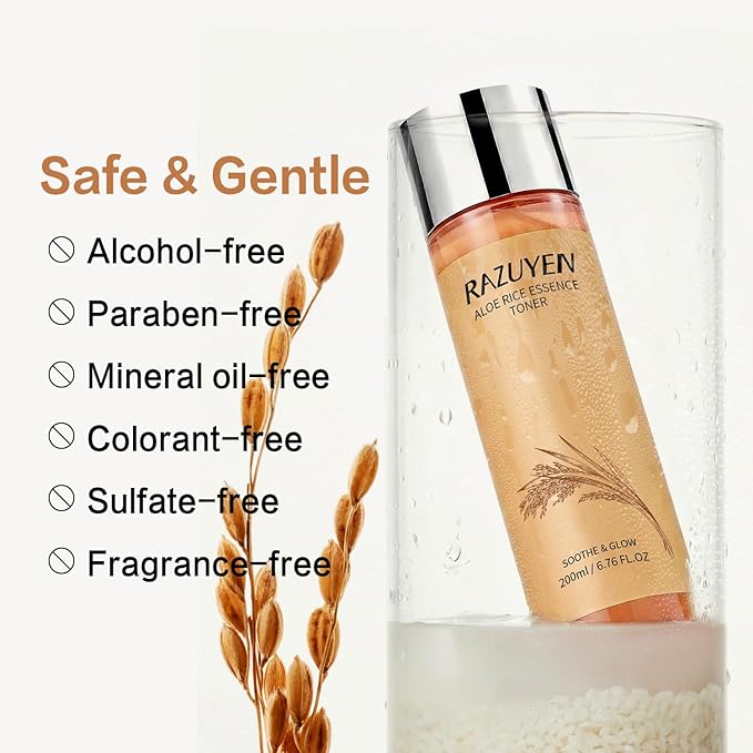 Rice Toner with Aloe Leaf Water, Niacinamide and Centella Asiatica, Milky Toner for Soothing and Glowing Skin, Vegan, Alcohol and Fragrance Free