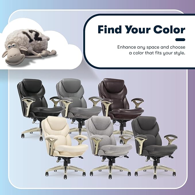 Serta Claremont Ergonomic Executive Office Chair with Back in Motion Technology, Adjustable Mid Back Desk Chair with Lumbar Support, Bonded Leather, Black