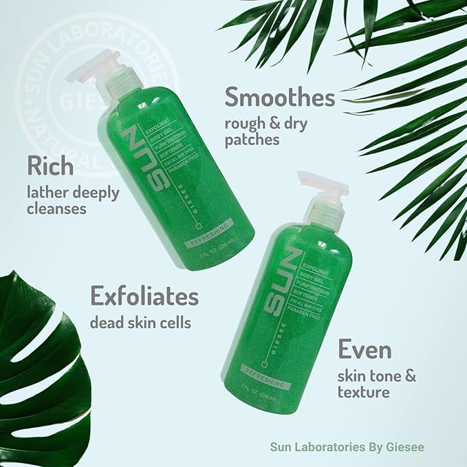 Sun Laboratories By Giesee Self Tanning Lotion, Tan Maintainer, and Exfoliant Body Gel - 3-Pack 8 Oz. Bottles, Non-Toxic Self Tanner, Ultra Dark Sunless Tanning Lotion