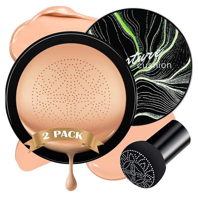 Air Cushion CC Cream Foundation - Mushroom Head BB Cream Face Makeup Moisturizing Concealer Brighten Long-Lasting, Even Skin Tone for All Skin Types (2 PCS Medium Deep)