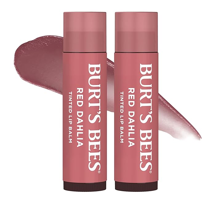 Burt's Bees Easter Basket Stuffers, Lip Tint Balm with Long Lasting 2 in 1 Duo Tinted Balm Formula, Color Infused with Hydrating Shea Butter for a Natural Looking Buildable Finish, Red Dahlia (2-Pack)