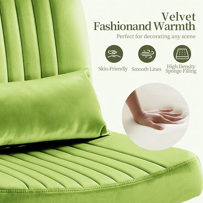 Warmiehomy Velvet Cross Legged Office Chair, Comfy Desk Chair for Home Office, Criss Cross Chair with Wheels, Height Adjustable Vanity Chair, Swivel Wide Seat Computer Chair Gift, Light Green
