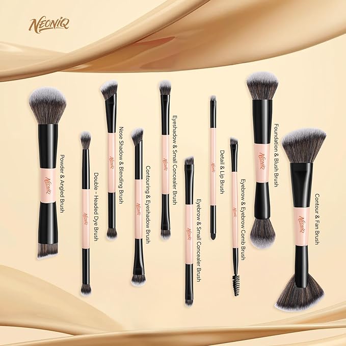 10 PCS Travel Makeup Brush Set With Bag, Makeup Brushes, Double-End Multi-functional Brushes for Foundation Powder Blush Eyeliner Eyeshadows, Professional Face Brush Set（Pink）