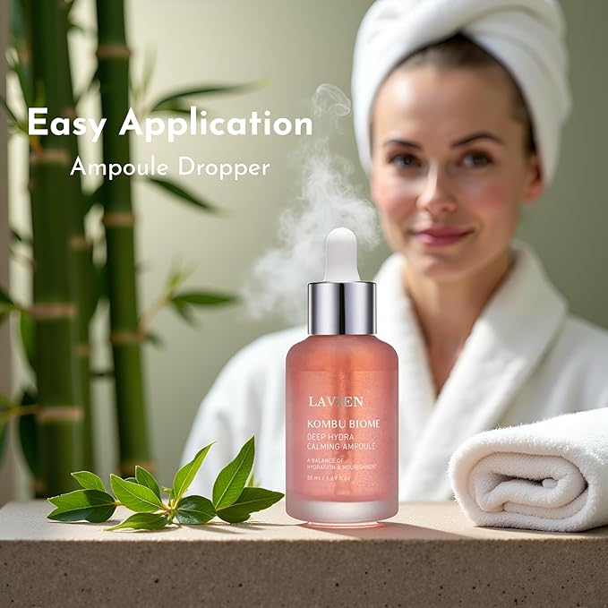Lavien Deep Hydra Calming Ampoule - Kombu Biome Facial Serum, Ultra Moisturizer, Hydration, Nourishment, All Skin Types, Triple Hyaluronic Acid - 1.69 Fl Oz (50ml) Bottle