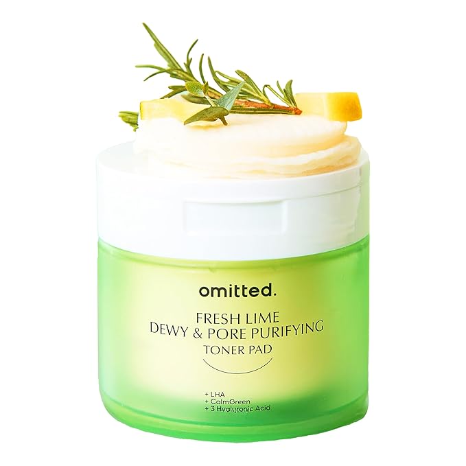 Omitted Fresh Lime Dewy & Pore Purifying Toner Pad (160ml) - Pore Minimizer & Exfoliating Pads with LHA, Deep Hydration with Triple Hyaluronic Acid, Korean Skin Care for face, 70 pads, 5.41 fl. oz.