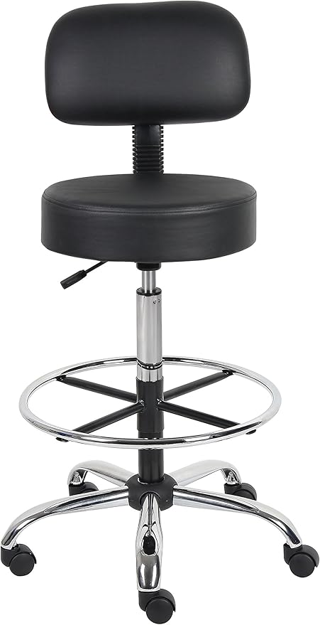 Boss Office Products Be Well Medical Spa Drafting Stool with Back, Black