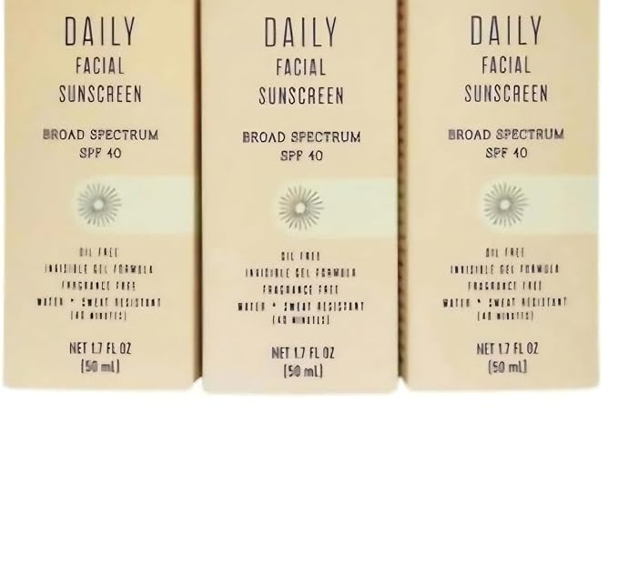 Generic Trader Jo Daily Facial Sunscreen Broad Spectrum SPF40, oil free invisible, gel formula, fragrance free, water + Sweat Resistance (3 Pack)
