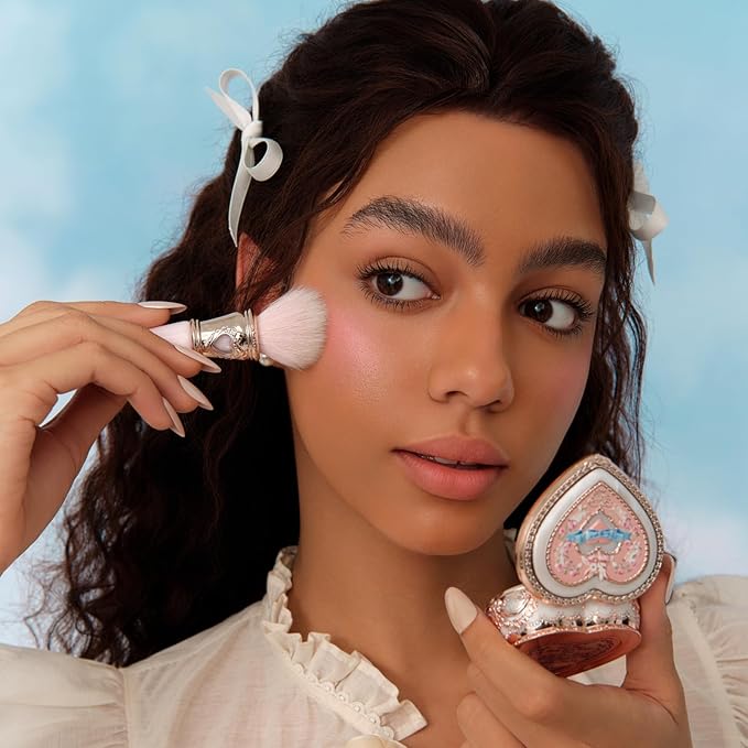 Flower Knows Bunny Garden Blush Brush,Soft Powder Brush For Cheeks,Face Makeup Brush For A Sculpted Look(Pearl Pink)