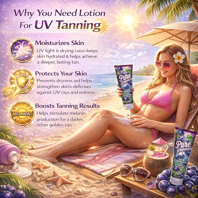 Pure Grapeness Tanning Bed Lotion Tan Maximizer with Tyrosine and DHA, 8 ounces