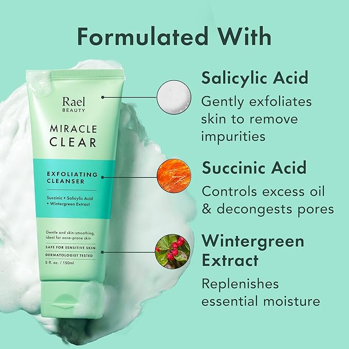 Rael Miracle Bundle - Miracle Clear Exfoliating Cleanser (5.1 fl. oz), Miracle Clear Clarifying Toner (5.1 fl. oz)