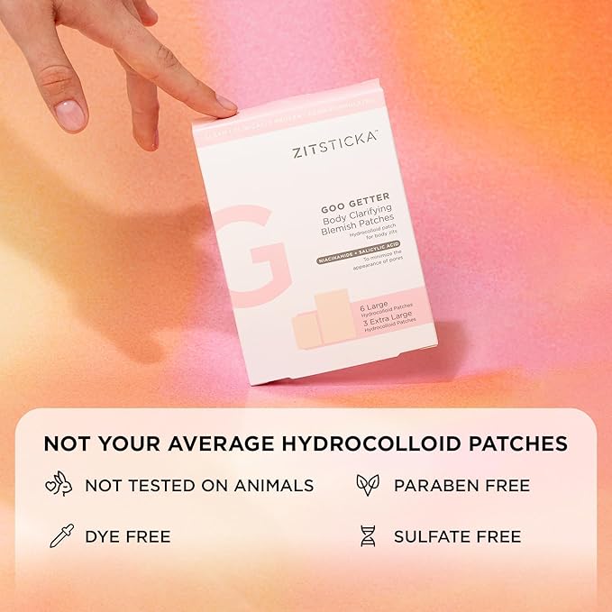ZitSticka Pimple Patches for Face and Body, Goo Getter Hydrocolloid Patches to Cover Zits & Blemishes, Acne Patches or Zit Spot Stickers, Blemish Patch (Body Patch 9 Pack)