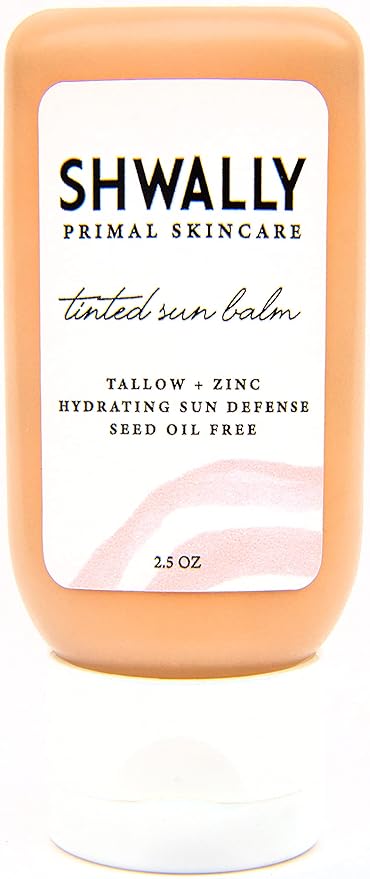 Shwally Zinc & Avocado Mineral SunBalm 30SPF, The Only Real Primal Sun Lotion - 100% Grass Fed Tallow, Avocado Oil & Non-Nano Zinc Oxide - Pregnancy & Nursing Safe (Not Scented, 2.5 Fl Oz & Tinted)
