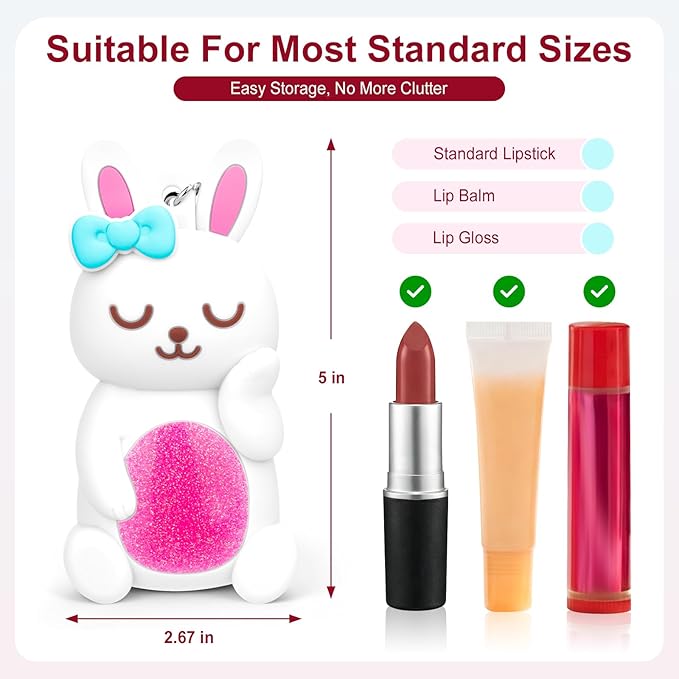 BrainKer Chapstick Holder Key Chain Cute Cartoon Design Lip Balm Holder Keychain Storage Bag Silicone Lip Gloss Holder Case