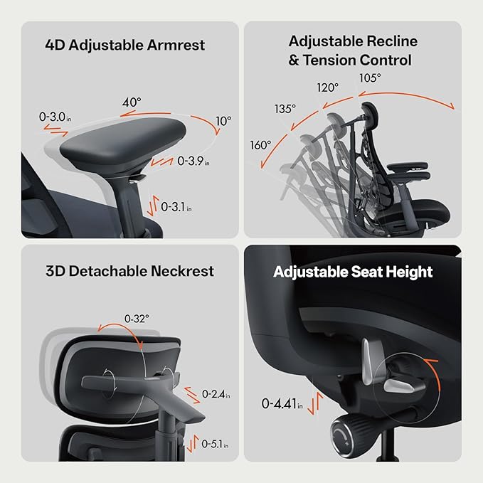 LiberNovo Dynamic Ergonomic Office Chair - Comfy Adjustable Desk Chair with Adaptive Lumbar Support, 160° Recline & Built-in Spine Stretch for Back Comfort, Home Office Long Hours Use, Green+45cm