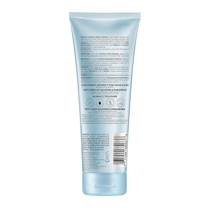 L'Oreal Paris Restore Sulfate Free Conditioner with Antioxidants,Moisturizing Conditioner for Hard Water Exposure and Styling Build-up,EverPure,6.8 Fl Oz,(Pack of 2)