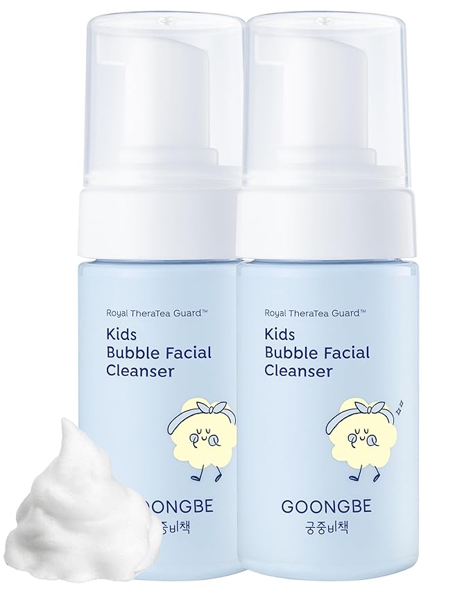 GOONGBE Kids' Bubble Facial Cleanser - Korean Kids Low pH Bubble Foam Face Wash - Gentle Cleansing & Hydrating with Panthenol and Amino Acids - Allergen Free Scent, 3.38 fl.oz. 2 Pack