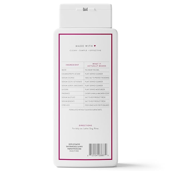 Native Body Wash Contains Naturally Derived Ingredients | For Women & Men, Sulfate, Paraben, & Dye Free Leaving Skin Soft and Hydrated | Cherry & Vanilla Macaron 18 oz