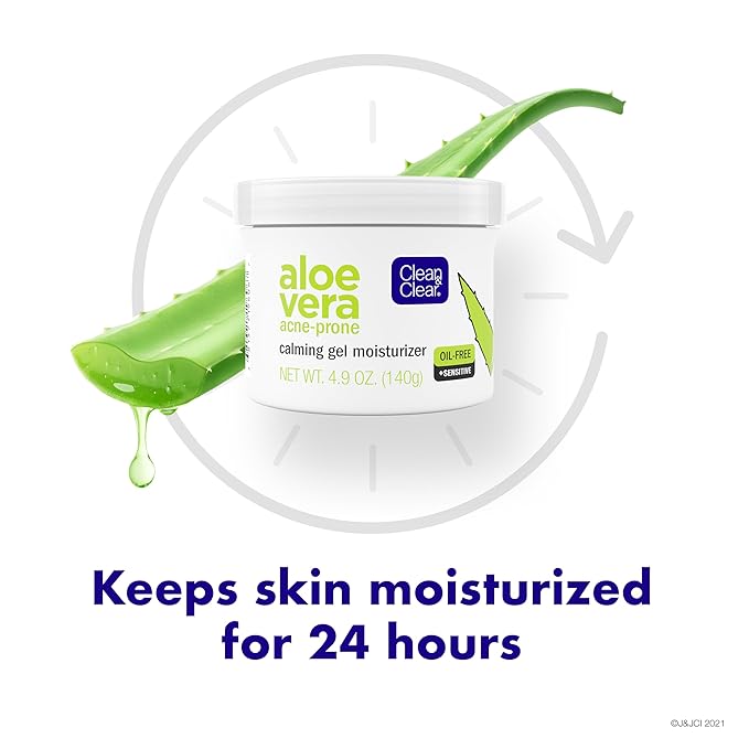 Clean & Clear Aloe Vera Calming Gel Acne Facial Moisturizer for Acne-Prone & Sensitive Skin, Oil-Free Daily Moisturizing Gel, 4.9 Oz