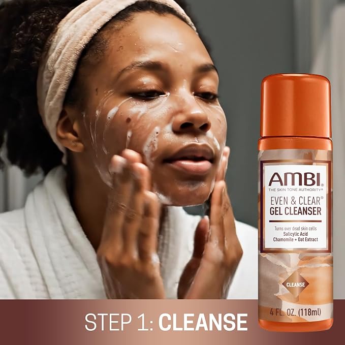 Ambi Even & Clear Daily Skin Tone Kit, 3-Step Regimen for Acne, Dark Spots & Uneven Tone, Cleanser + Toner + Advanced Fade Cream, Salicylic Acid + Niacinamide