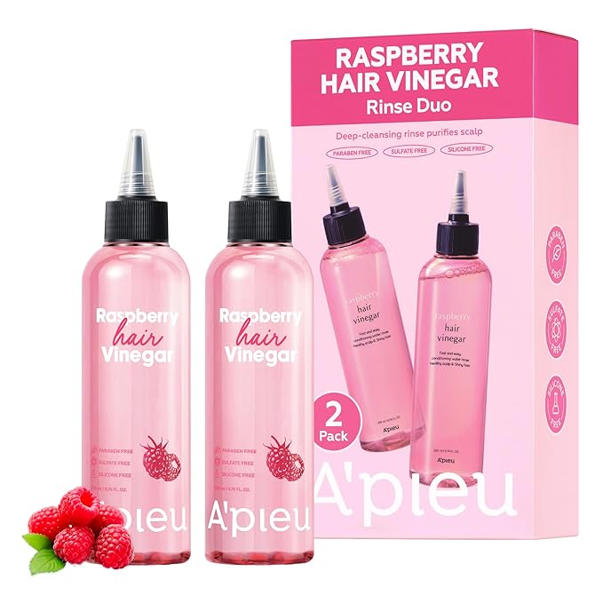 A’PIEU Raspberry Hair Vinegar Set of 2 for Scalp Detox & Clean, Smooth & Shiny Hair, Clarifying Treatment for Dandruff, Buildup, Oily & Itchy Scalp, pH Balancing, Korean Haircare, 6.76 fl oz