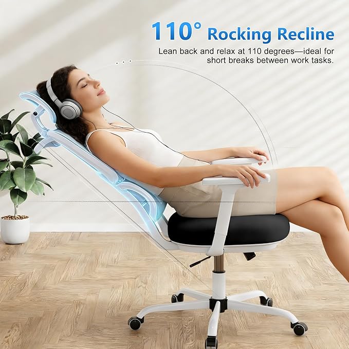 Office Chair Ergonomic Desk Chair with Lumbar Support and Headrest, Thick Cushion Mesh Computer Chair with Armrest and Tilt Lock, High Back Home Office Desk Chairs for Men Women