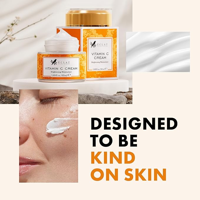 Eclat Skincare Vitamin C Moisturizer for Face with Hyaluronic Acid & Squalane - Face Brightening Cream - Anti Aging, Firming & Hydrating Vitamin C Cream for All Skin Tone 50 ml
