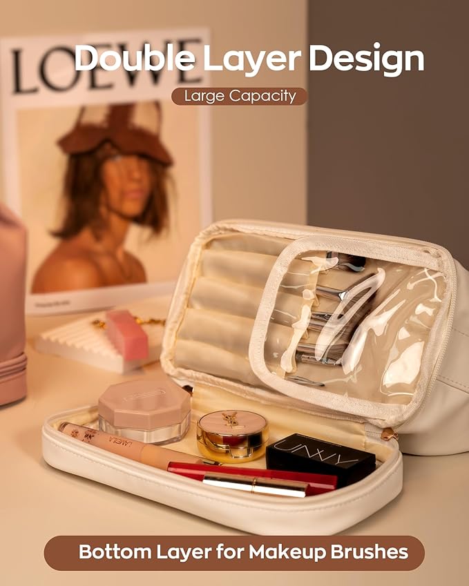 Gifts for Female, Personalized Makeup Bags with Handle, Mrs Gifts Teenage Girls Cosmetic Bag, Large Capacity PU Leather Makeup Bags Letter Travel Toiletry Bag with Makeup Brush Organizer