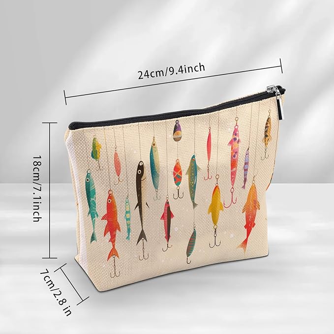 Fishing Makeup Bag, Fishhook Fishing Gifts For Women Men, Fishes Makeup Pouch, Travel Toiletry Bag With Zipper, Birthday Graduation Christmas Gifts For Men Women Coworkers Best Friend
