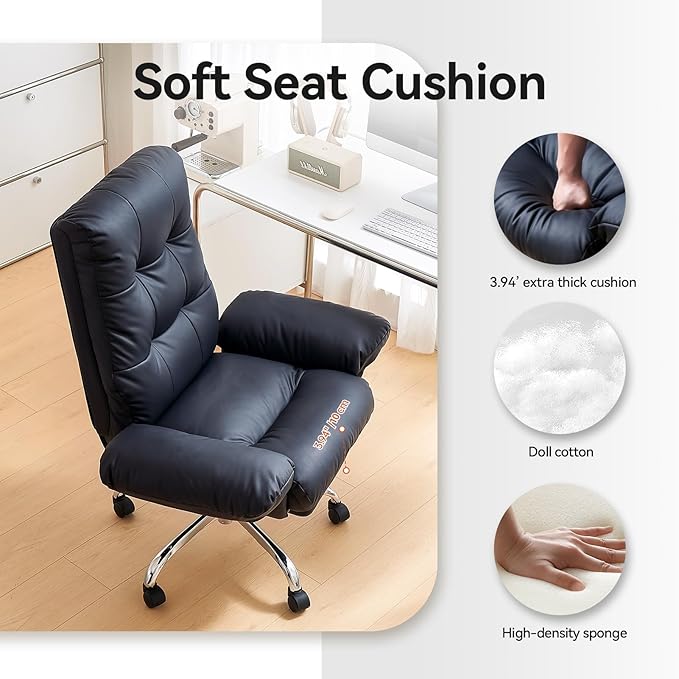 EMIAH Criss Cross Chair with Wheels Office Chair with Foot Rest and Flip-up Arms Reclining Desk Chair Comfy PU Leather Rolling Computer Home Office Chair (Black)
