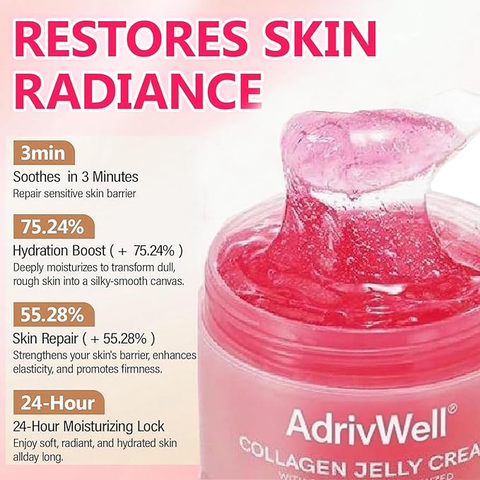 Collagen Jelly Cream,Korean Face Moisturizer with Niacinamide&Freeze-Dried Hydrolyzed Collagen,Glow Hydration & Anti-Aging Skincare for Fine Lines,& Dullness,24 Hour Hydration(3.71 fl.oz.)