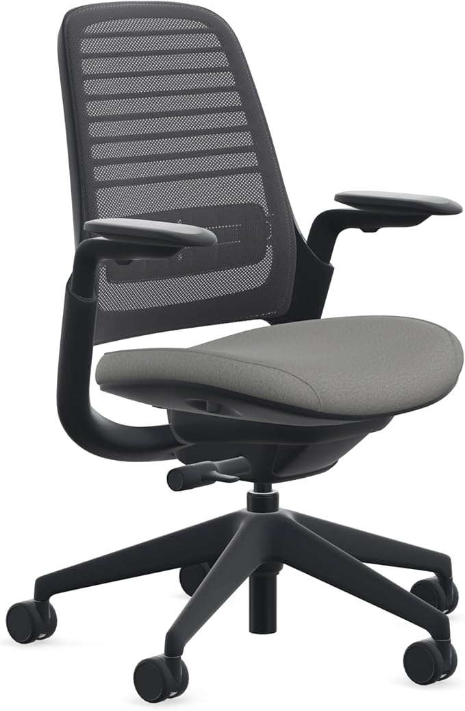 Steelcase Series 1 Office Chair - Ergonomic Work Chair with Wheels for Carpet - Helps Support Productivity - Weight-Activated Controls, Back & Arm Support - Easy Assembly - Licorice + Night Owl Era