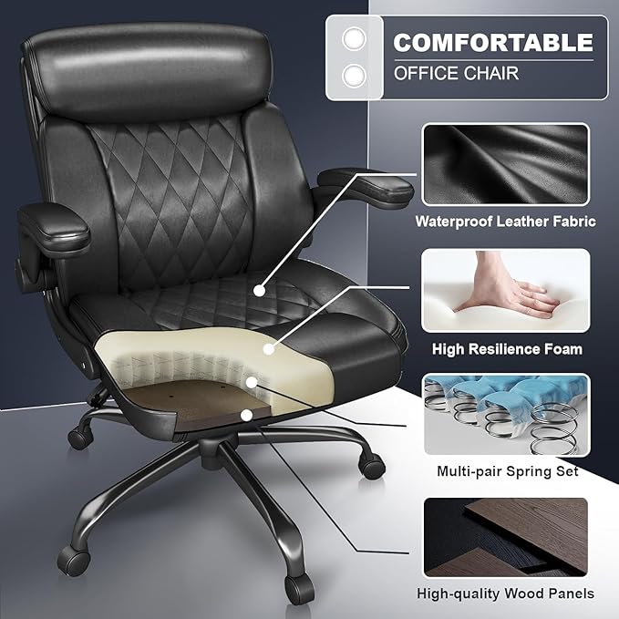 AnyGod Ergonomic Mid-Back Desk Chairs Comfy for Home Office with Flip-up Armrests, Lumbar Support, Adjustable Height and Swivel Rolling Wheels