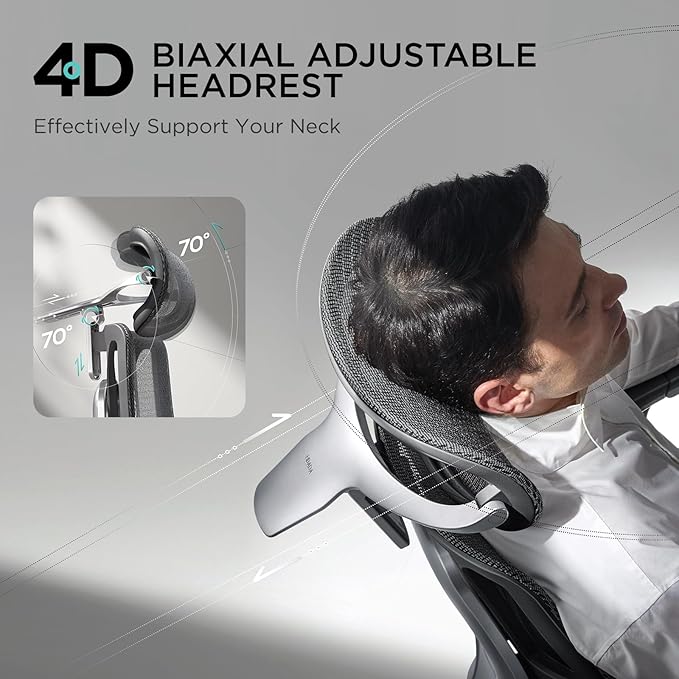 Hbada E3 Pro Ergonomic Office Chair, Big and Tall Office Chair - with 3-Zone Dynamic Lumbar Support, 4D Adjustable Headrest, 6D Adjustable Armrests, Swivel, Black(No Footrest)