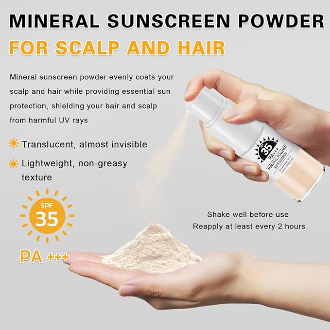 Mineral Sunscreen Powder for Scalp and Hair SPF 35 PA+++ Scalp Sunscreen Powder with Broad Spectrum UV Protection, Lightweight, No-Greasy, Easy to Apply, 1PC