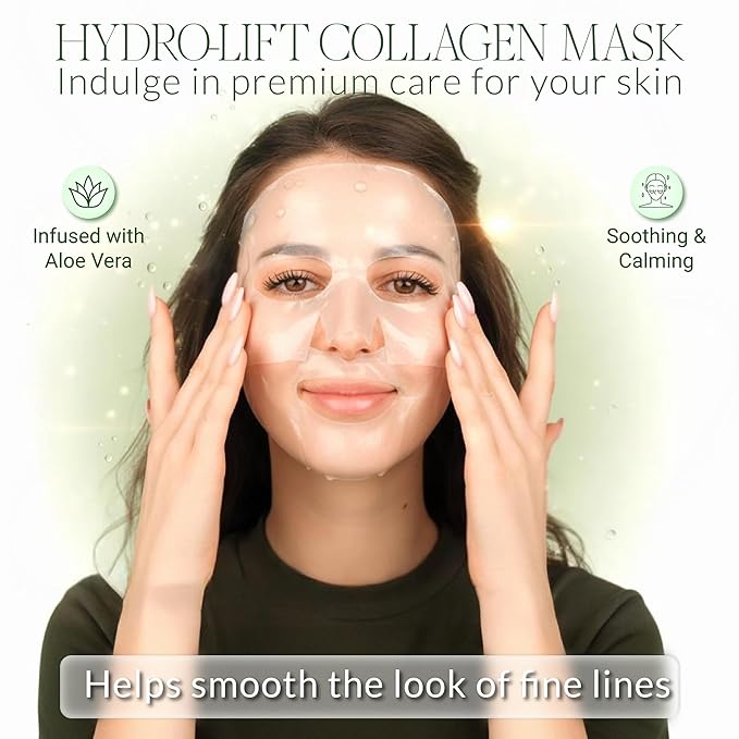 Hydrogel Collagen Face Mask – Deep Hydration Sheet Mask with Aloe Vera, Firming & Anti-Wrinkle Korean Skincare, Spa-Grade Hydrogel Mask for Dry Skin, 4 Pack